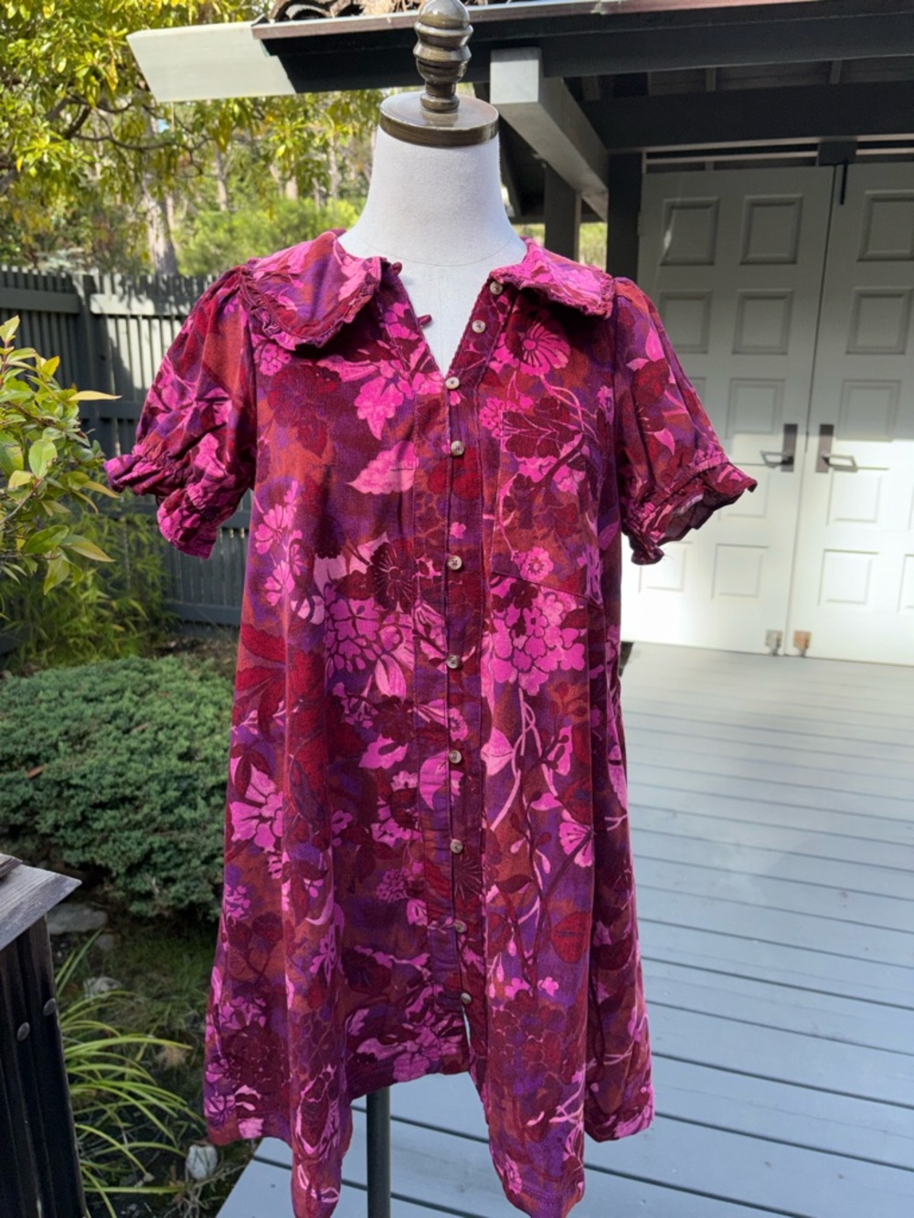 The Keira Corduroy Mini Dress in a fuchsia floral pattern Pilcro  Anthropologie
